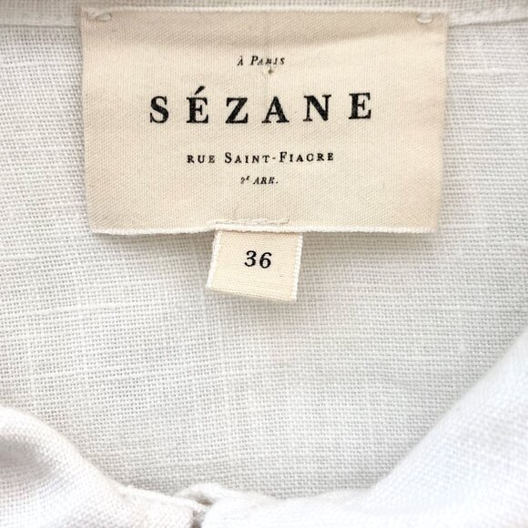 SEZANE Tomboy Embroidered Flower Linen Shirt Button Up White - Picture 4 of 12